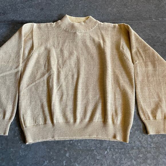 Vintage GOLD Metallic Wool Blend Koret Petites Mock Neck Sweater Medium Retro - Picture 1 of 8
